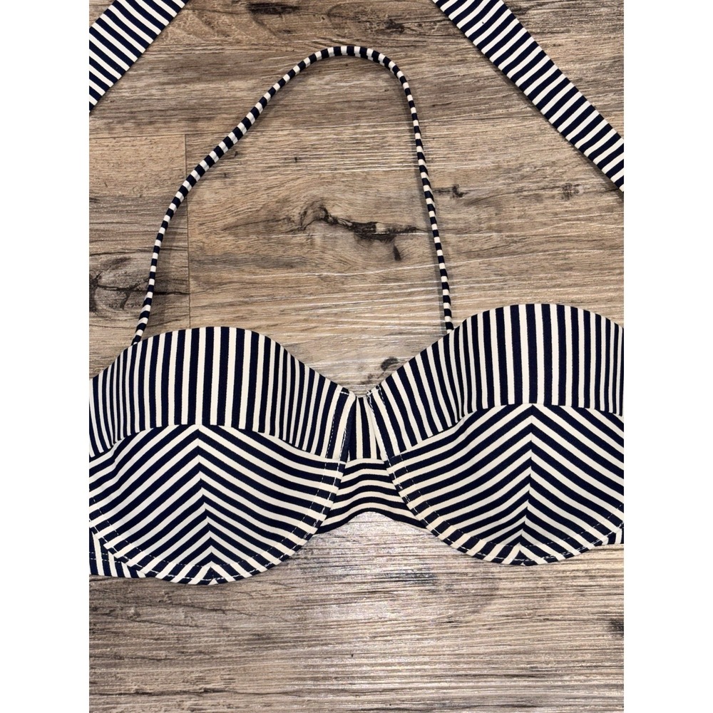 Tory Burch Wms Swim Bikini Top M Blue White Nautical Stripe Tie back Removeable - Picture 3 of 10